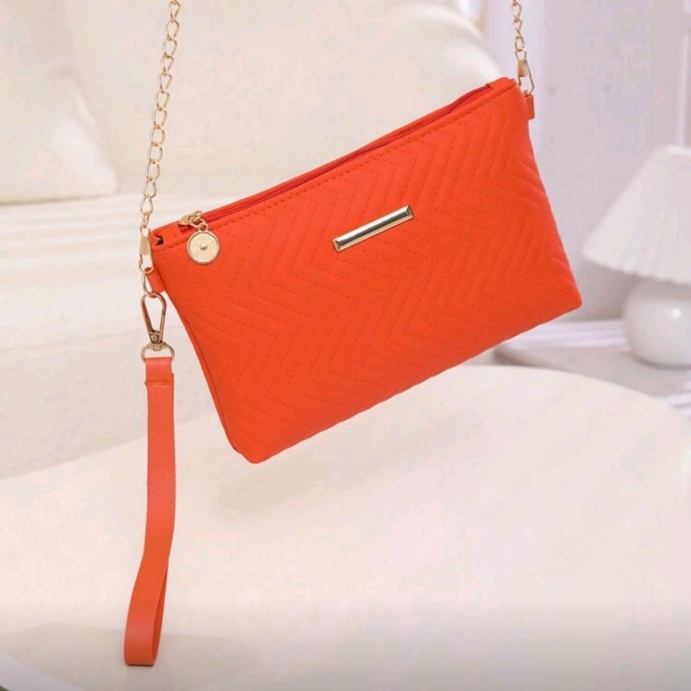 Orange Quilted Shoulder Bag